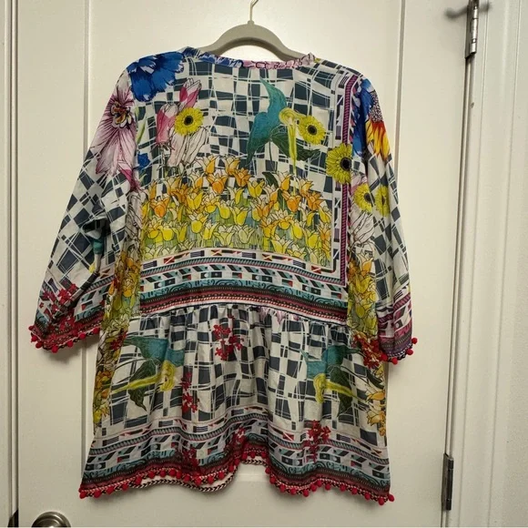 Johnny Was Theda Floral Tunic 100% SILK BOHO Chic Flowy Blouse Medium - Picture 7 of 10